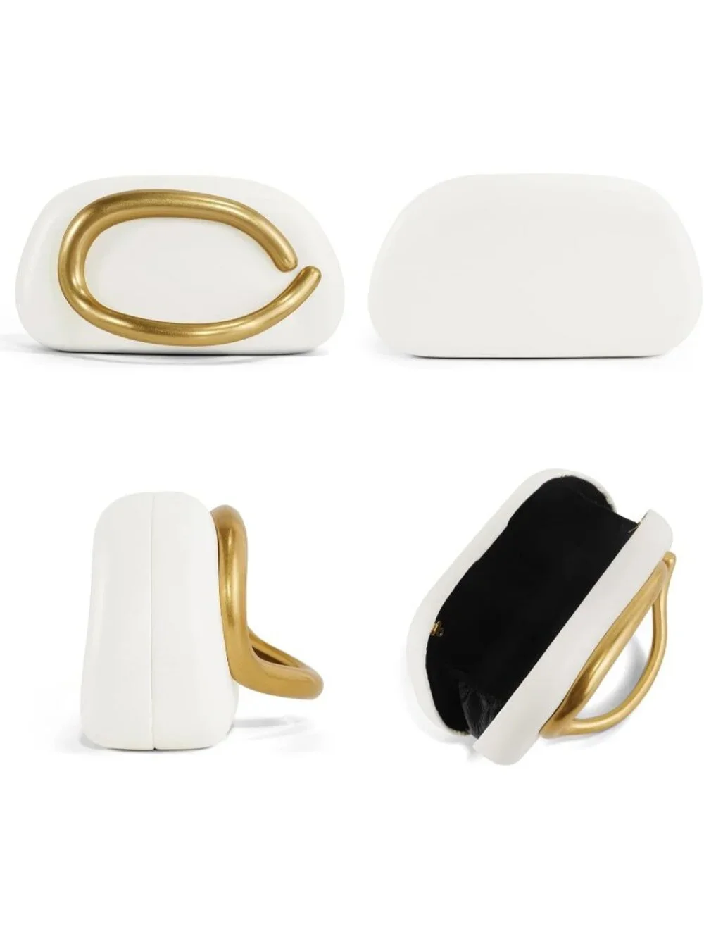 Women’s Leather White Acrylic Shell Clutch Purse Gold Chain Evening Handbag
